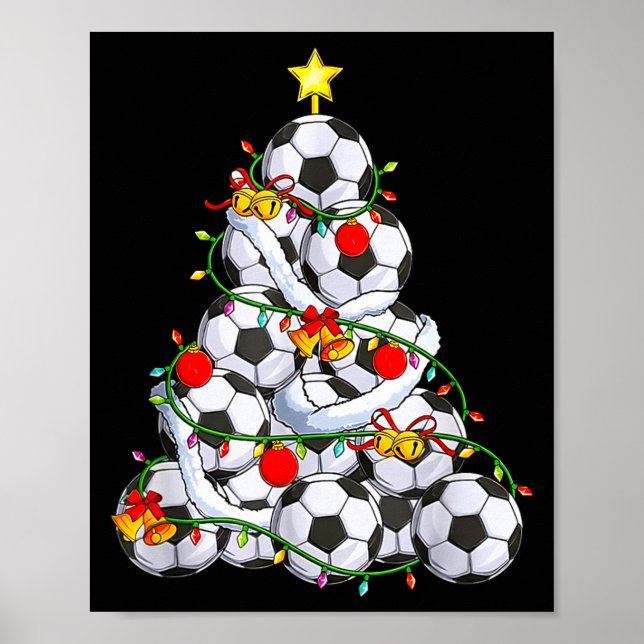 Póster Soccer Christmas Tree Ball Santa Hat Funny Xmas So (Frente)