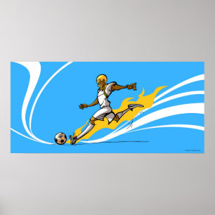 Póster Soccer player kicking a soccer ball