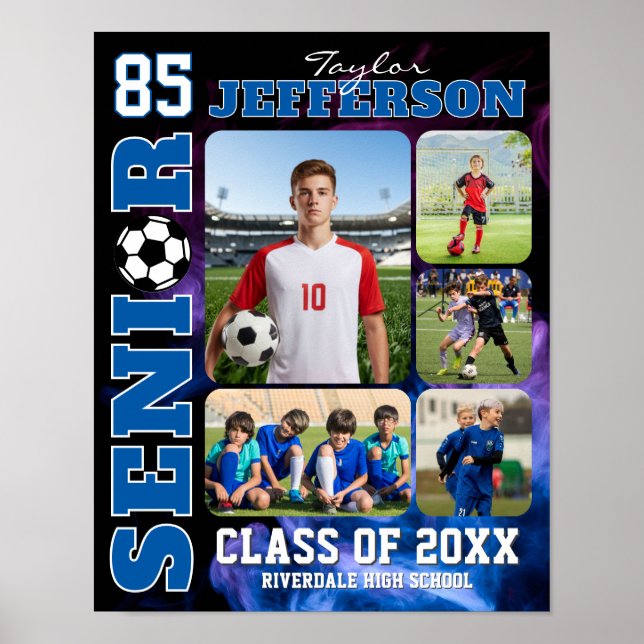 Póster Soccer Player Sports Senior Night Photo Collage (Frente)