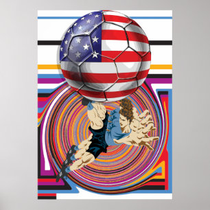 Póster Soccer USA 2014 America Soccer Team Flag Ball