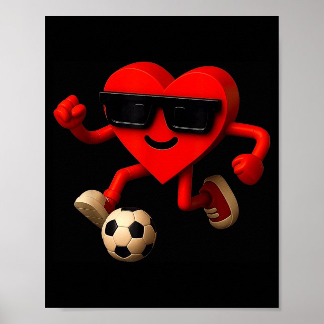 Póster Soccer Valentines Day Cute Funny Heart Boys Girls  (Frente)