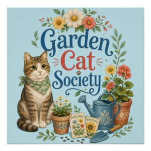 Póster Sociedad de Gatos de Jardín Cottagecore Florales