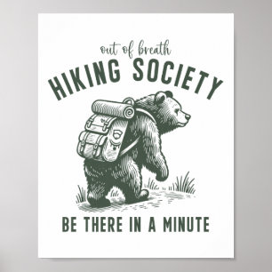 Póster Sociedad de senderismo sin aliento Oso divertido a