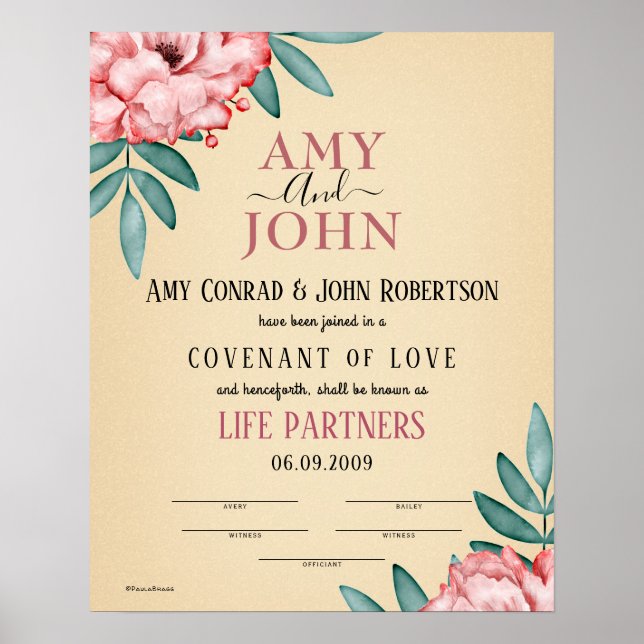 Póster "Socios de la vida" Certificado de Boda del Pacto  (Frente)