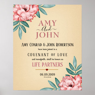 Póster "Socios de la vida" Certificado de Boda del Pacto 