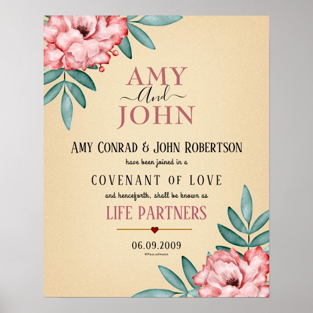 Póster "Socios de la vida" Certificado de Boda del Pacto  (Frente)