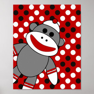 Póster Sock Monkey Nursery Wall Art