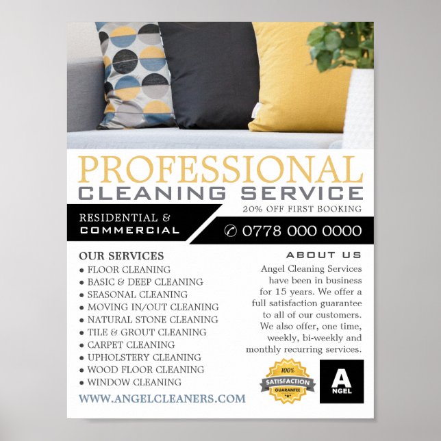 Póster Sofa Cushions, publicidad de servicio de limpieza (Frente)