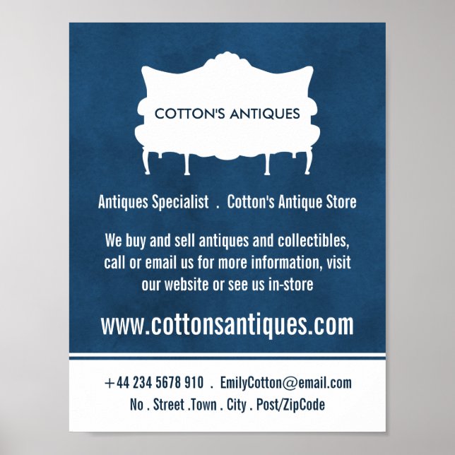 Póster Sofá de época, azul elegante, distribuidor de anti (Frente)