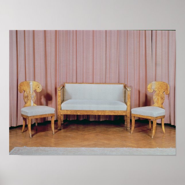 Póster Sofá y dos sillas, abedul de Karelian, 1810-20 (Frente)