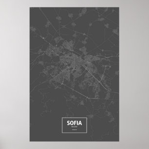 Póster Sofia, Bulgaria (blanco sobre negro)