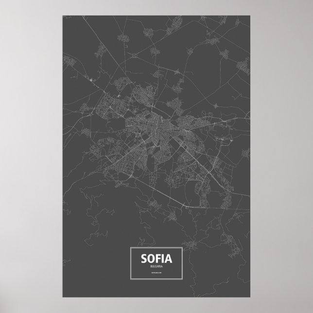Póster Sofia, Bulgaria (blanco sobre negro) (Frente)