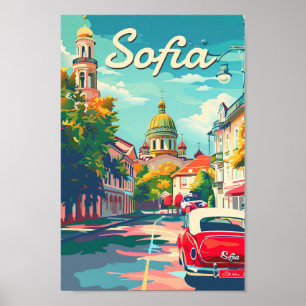 Póster Sofia Bulgaria Ilustracion de Viaje Retro Vintage