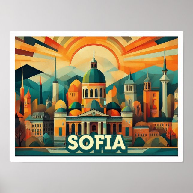 Póster Sofia Bulgaria Viajes artísticos coloridos (Frente)