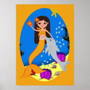 Póster Sofia, la sirena Naranja y Poster delfín