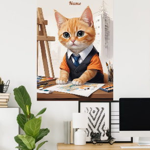 Póster Sofisticado Arquitecto Cat Ginger Kitten Art