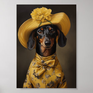 Póster Sofisticado Dachshund en amarillo
