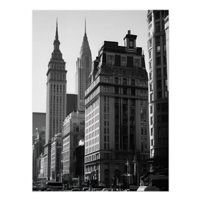 Póster Sofisticado Edificio De Ciudad Blanca Y Negra (Anverso)