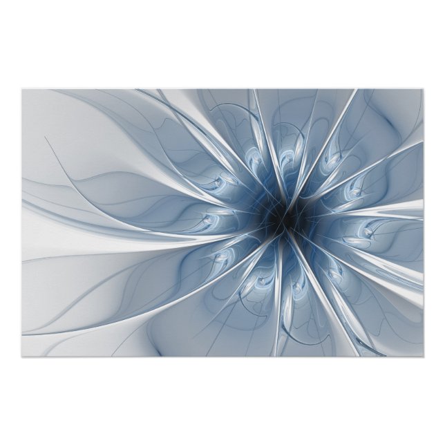 Póster Soft and tenderness blue fractal fantasy flower cu (Anverso)