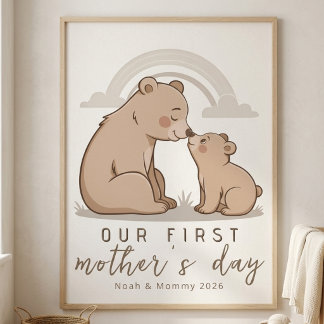 Póster Soft Bear Mom Baby First Mothers Day Calm Love Art