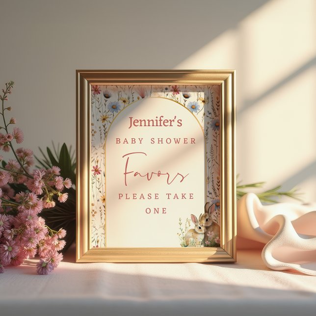 Póster Soft Beige Floral Woodland Bunny Baby Shower Favor (Subido por el creador)