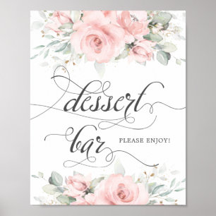 Póster Soft Blush Floral Greenery Wedding Dessert Bar