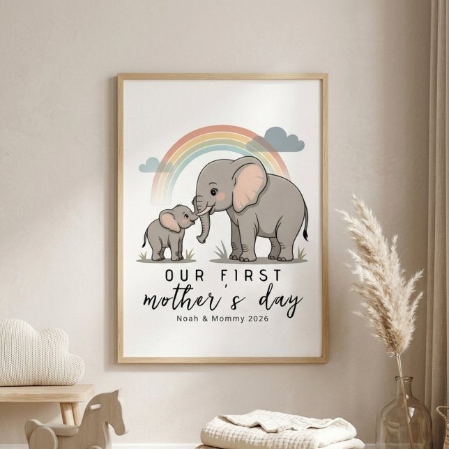 Póster Soft Elephant Mom Baby First Mothers Day Calm Art (Subido por el creador)