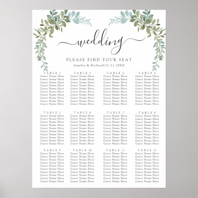 Póster Soft Green Eucalyptus Watercolor Rustic Wedding (Frente)
