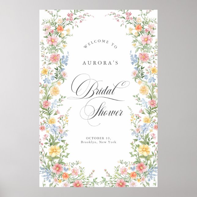 Póster Soft Pastel Ornate Spring Bridal Shower Welcome (Frente)