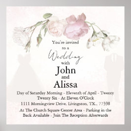 Póster Soft Pink Roses & Bride and Groom Collection