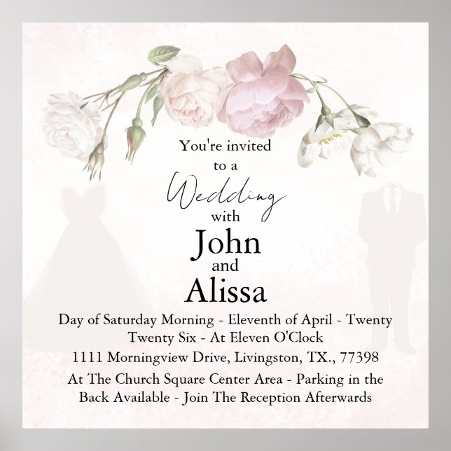 Póster Soft Pink Roses & Bride and Groom Collection (Frente)