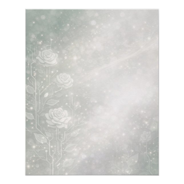 Póster Soft sage and frosted white florals AI art  (Anverso)