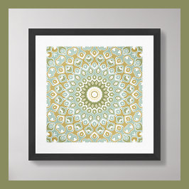 Póster Soft Sage and Gold Geometric Mandala Pattern