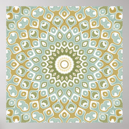 Póster Soft Sage and Gold Geometric Mandala Pattern