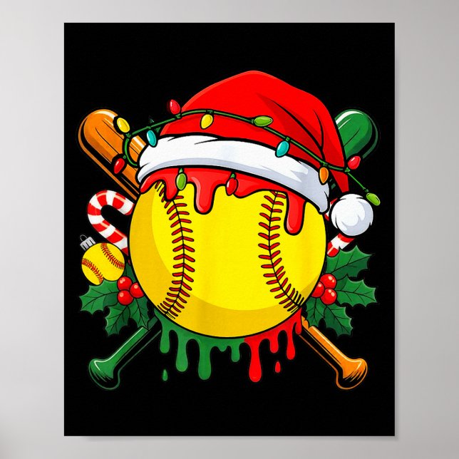Póster Softball Ball Santa Hat Christmas Softball Drip Xm (Frente)
