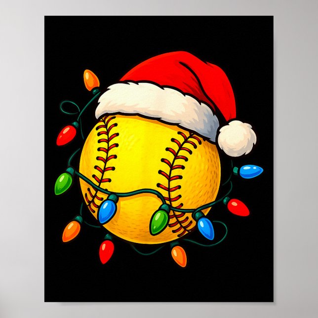 Póster Softball Ball Santa Hat Christmas Softball Xmas Li (Frente)