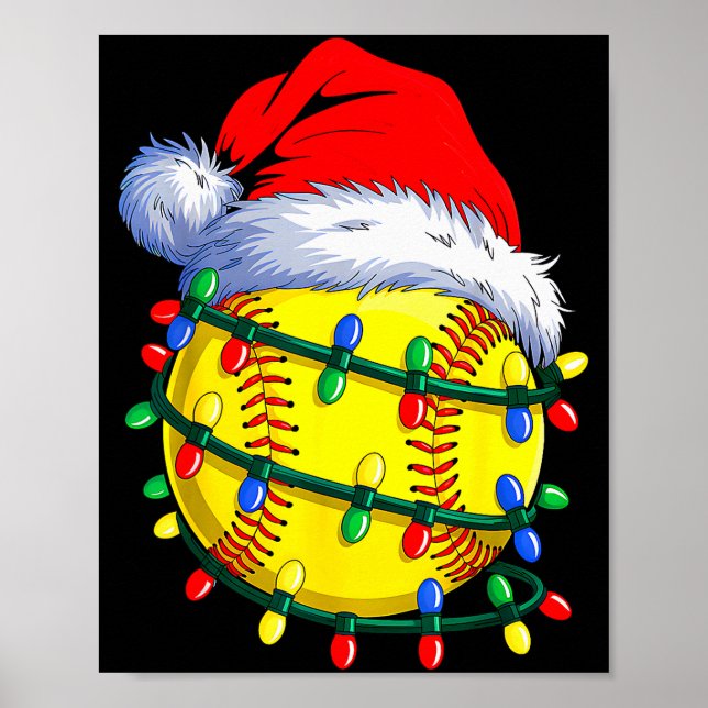 Póster Softball Ball Santa Hat Christmas Softball Xmas Li (Frente)
