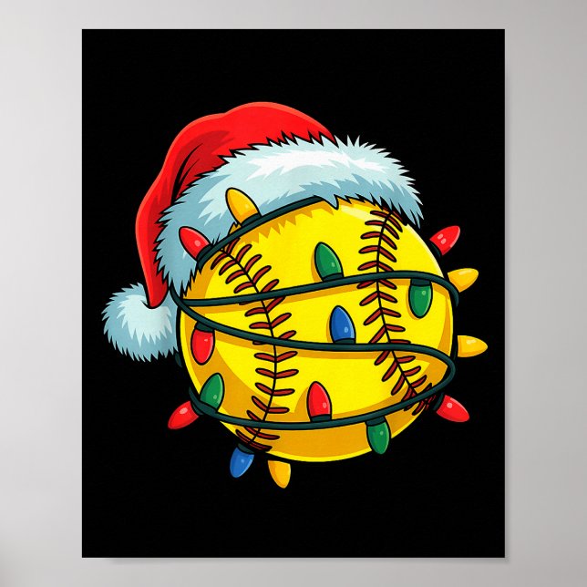 Póster Softball Ball Santa Hat Christmas Softball Xmas Li (Frente)