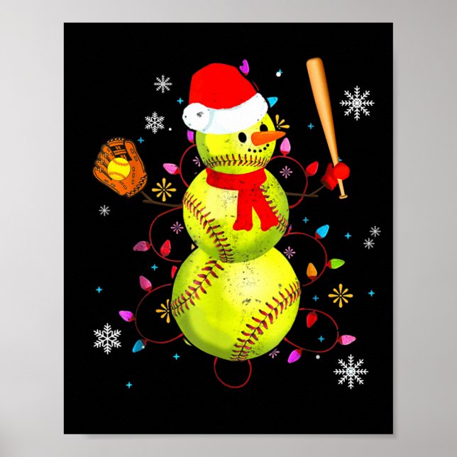 Póster Softball Christmas Funny Softball Snowman Xmas  (Frente)