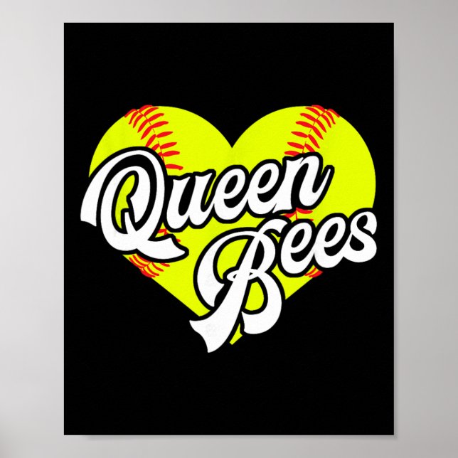 Póster Softball Heart Queen Bees Team T-ball League Girls (Frente)