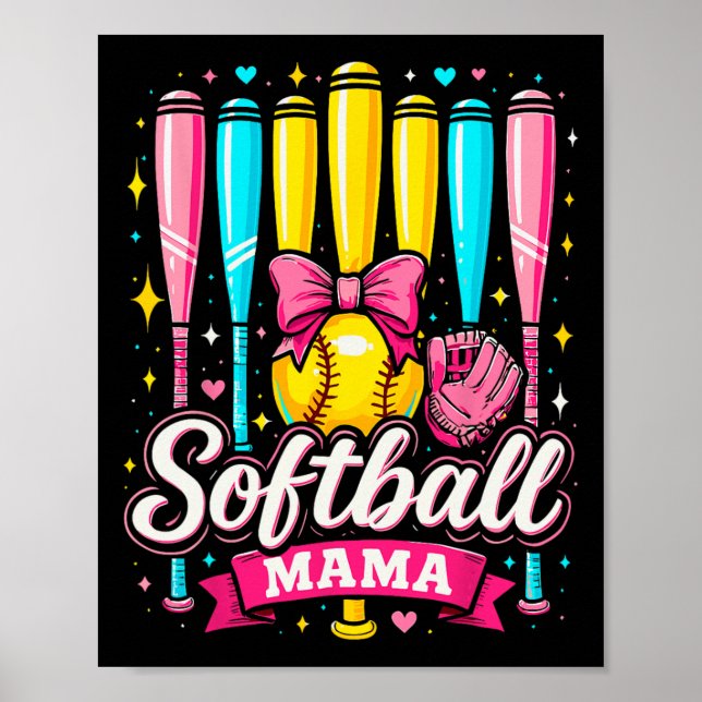 Póster Softball Mama Softball Coquette Bow Softball  (Frente)