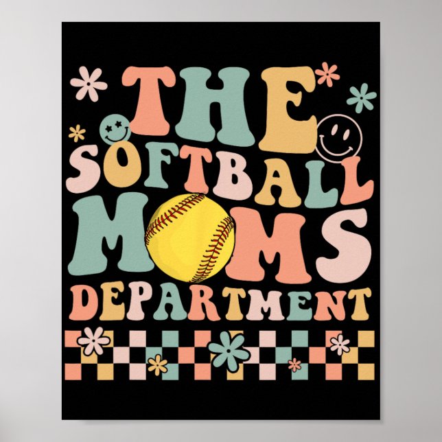 Póster Softball Moms Departamento Diversión Día de la Mad (Frente)