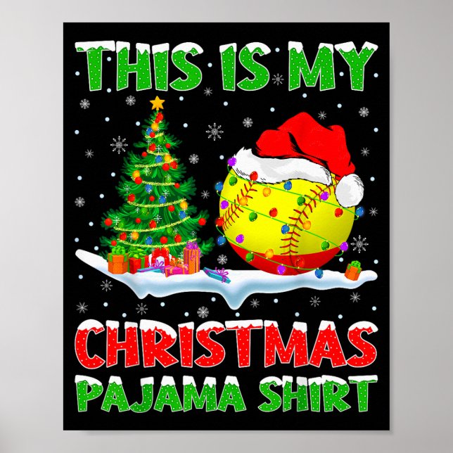 Póster Softball Xmas Tree Lights This Is My Christmas Paj (Frente)