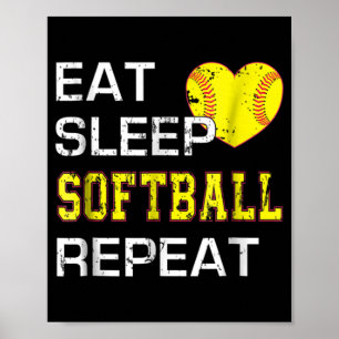 Póster Softbol Comer Sleep Sofball Repetir