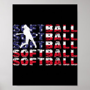 Póster Softbol del 4 de Julio Bandera Americana Vintage P