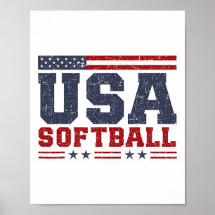 Póster Softbol Usa Bandera Americana Mujeres Hombres Sof