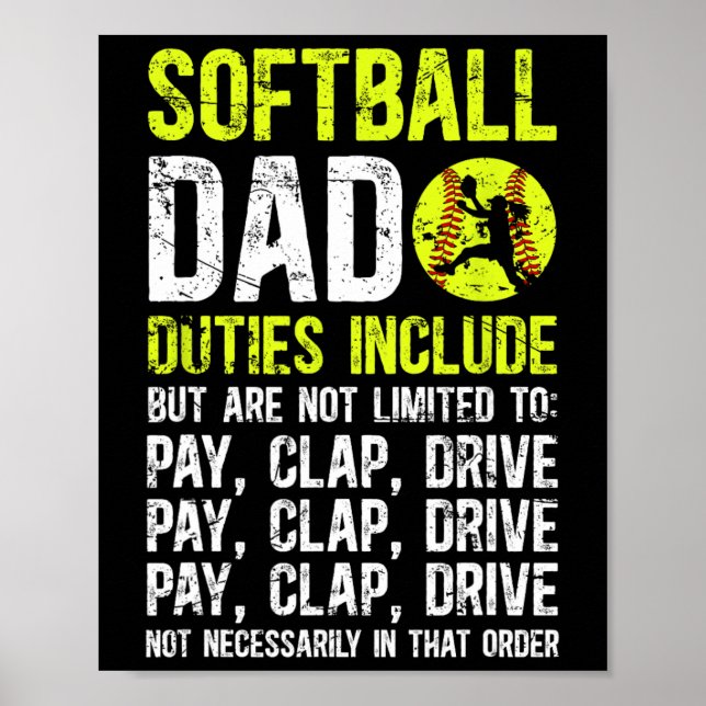 Póster Softll Dad Duties Dad Of A Softll Player Dad  (Frente)