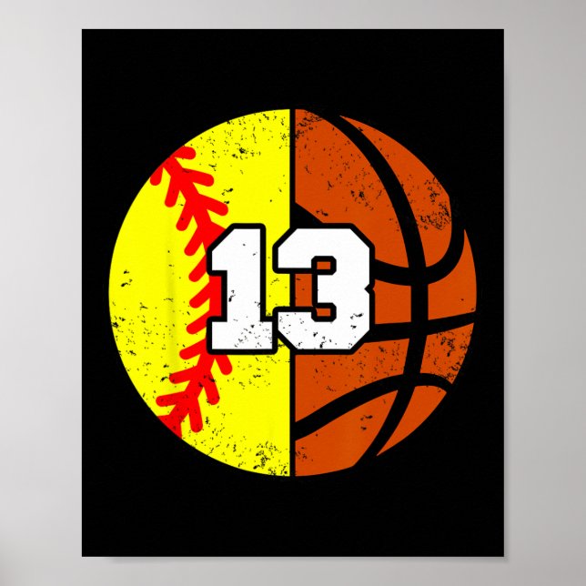 Póster Softll Sketll Number 13 Jersey Funny 13th Birthday (Frente)