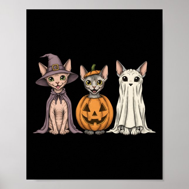 Póster Soky Ghost Sphynx Cat Lover Pumpkin Halloween Larg (Frente)