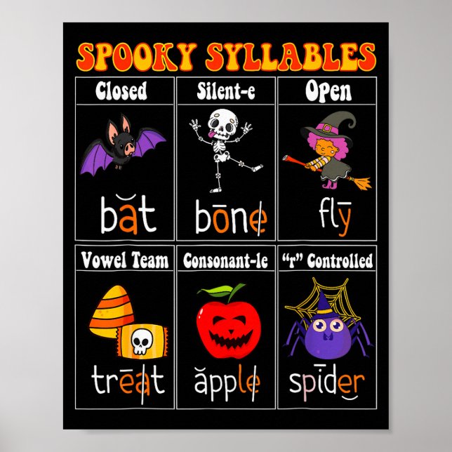 Póster Soky Syllables Teacher Funny Halloween Educational (Frente)